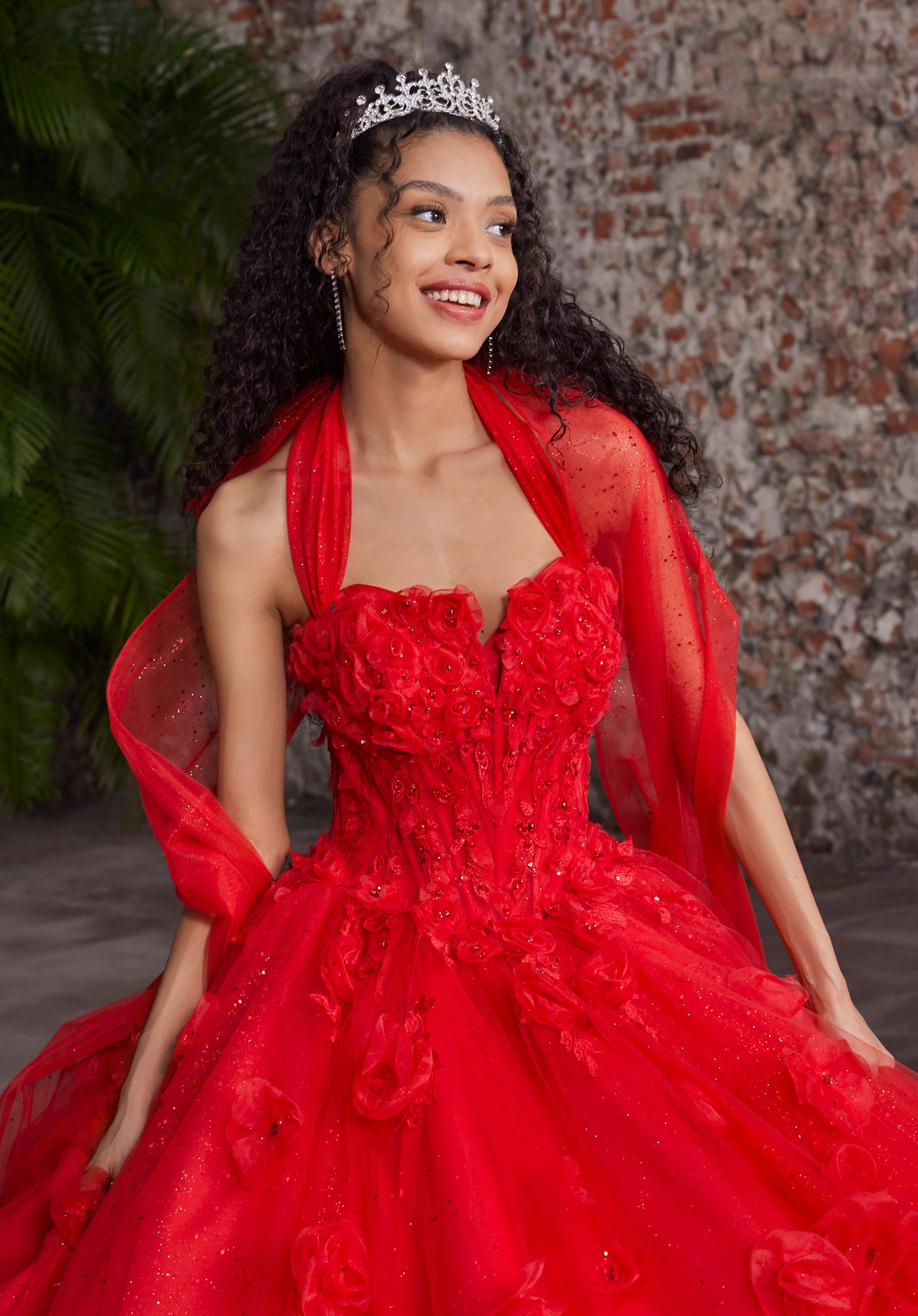 Strapless Curved Neck Floor-Length Tulle Quinceañera Ball Gown MGNY Madeline Gardner New York 89562