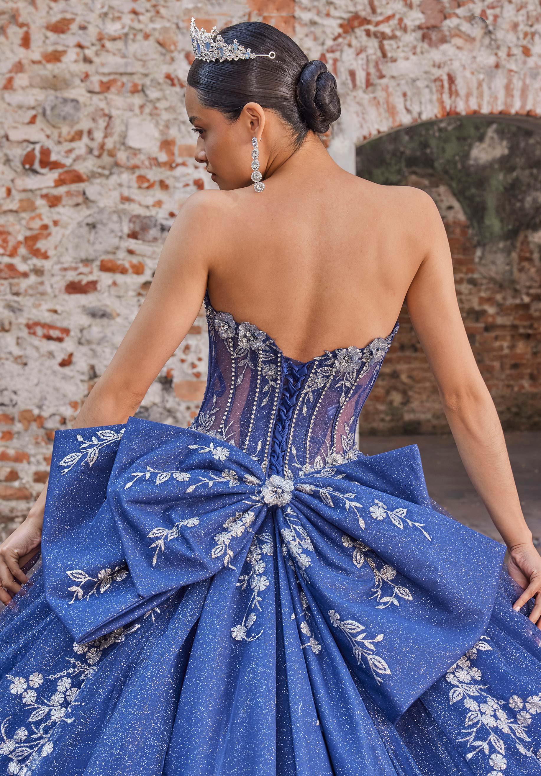 Strapless Curved Neck Floor-Length Tulle Quinceañera Ball Gown MGNY Madeline Gardner New York 89563