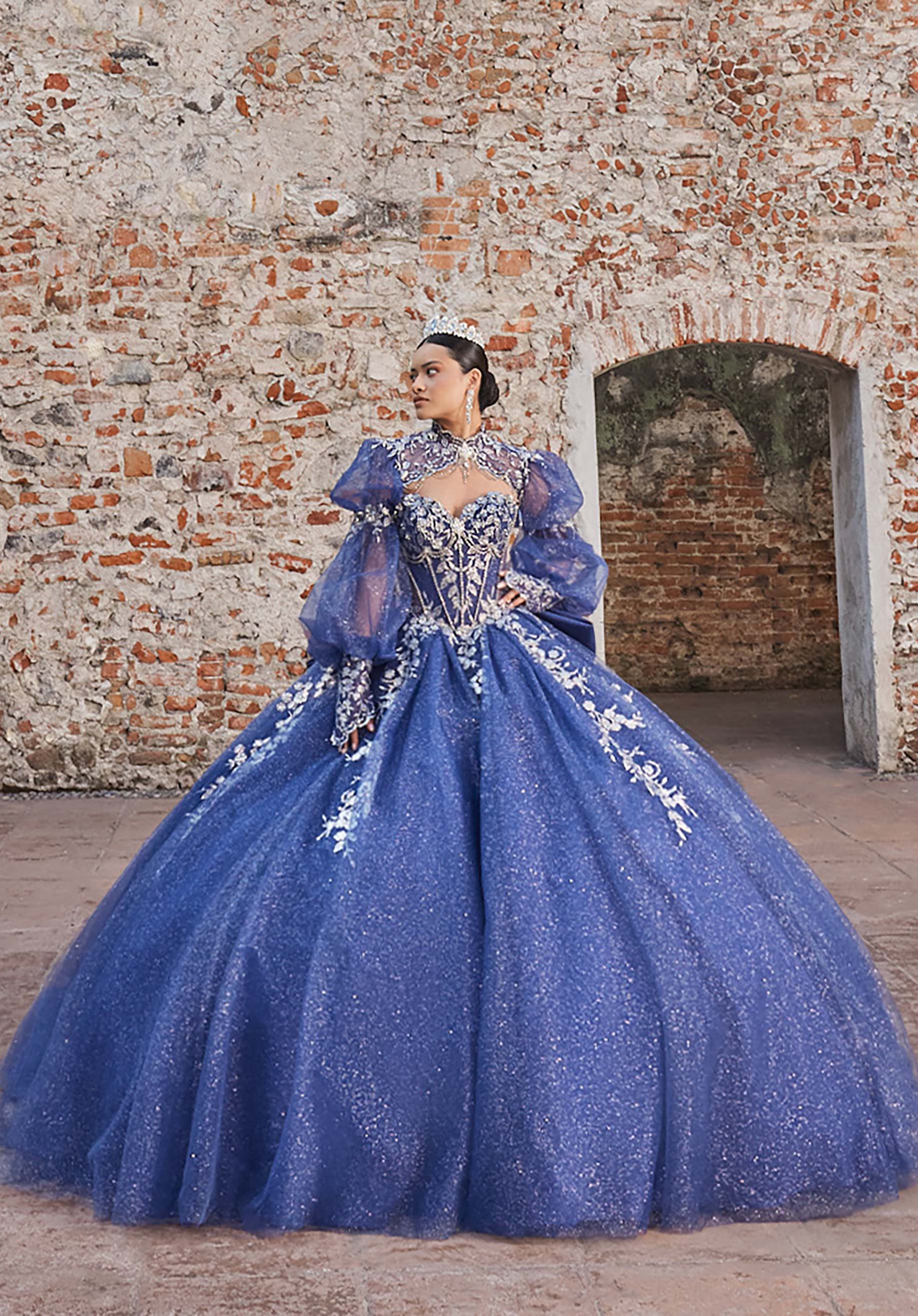 Strapless Curved Neck Floor-Length Tulle Quinceañera Ball Gown MGNY Madeline Gardner New York 89563