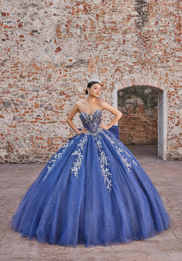 Strapless Curved Neck Floor-Length Tulle Quinceañera Ball Gown MGNY Madeline Gardner New York 89563