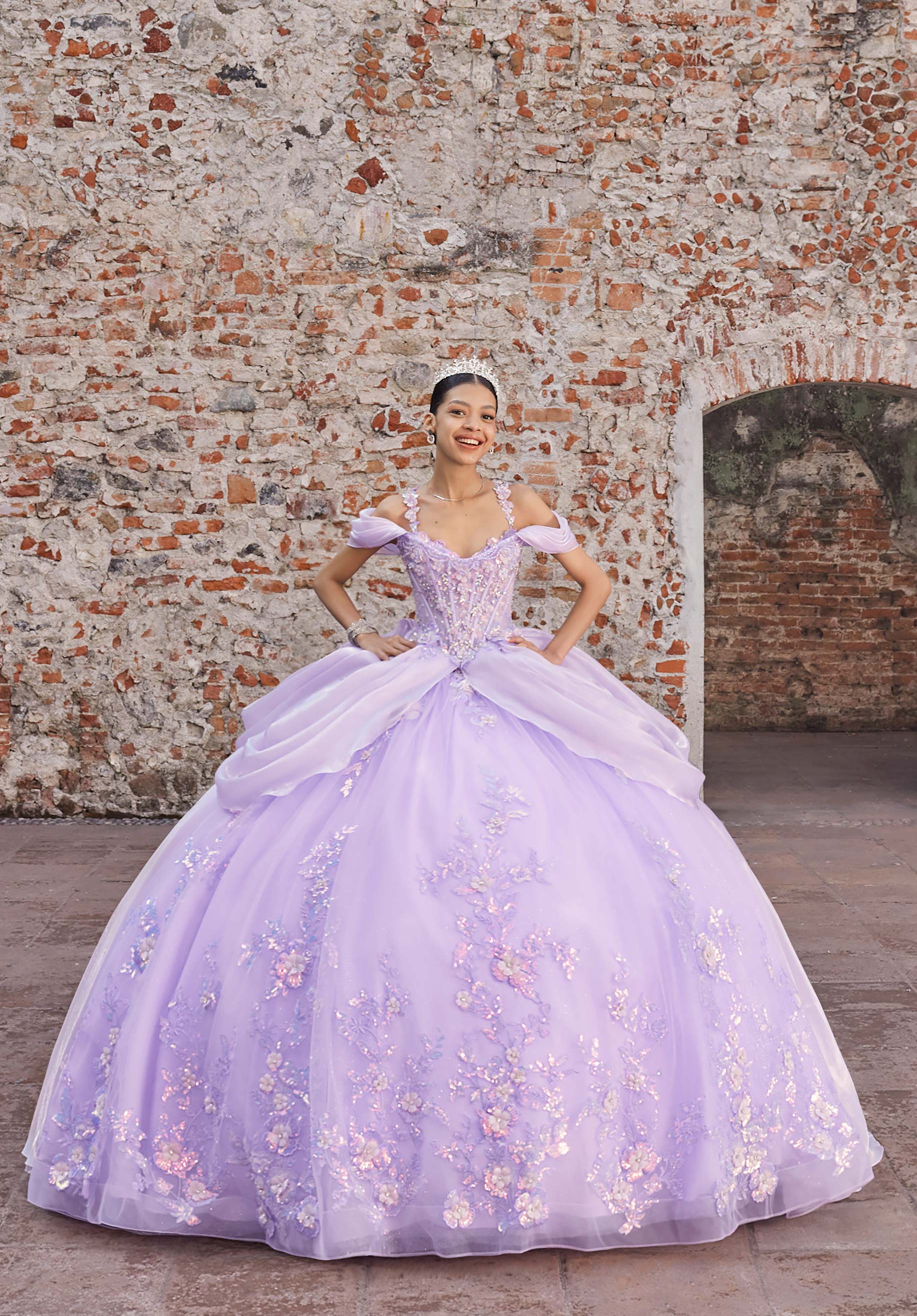 Off-the-Shoulder Floor-Length Tulle Quinceañera Ball Gown MGNY Madeline Gardner New York 89565