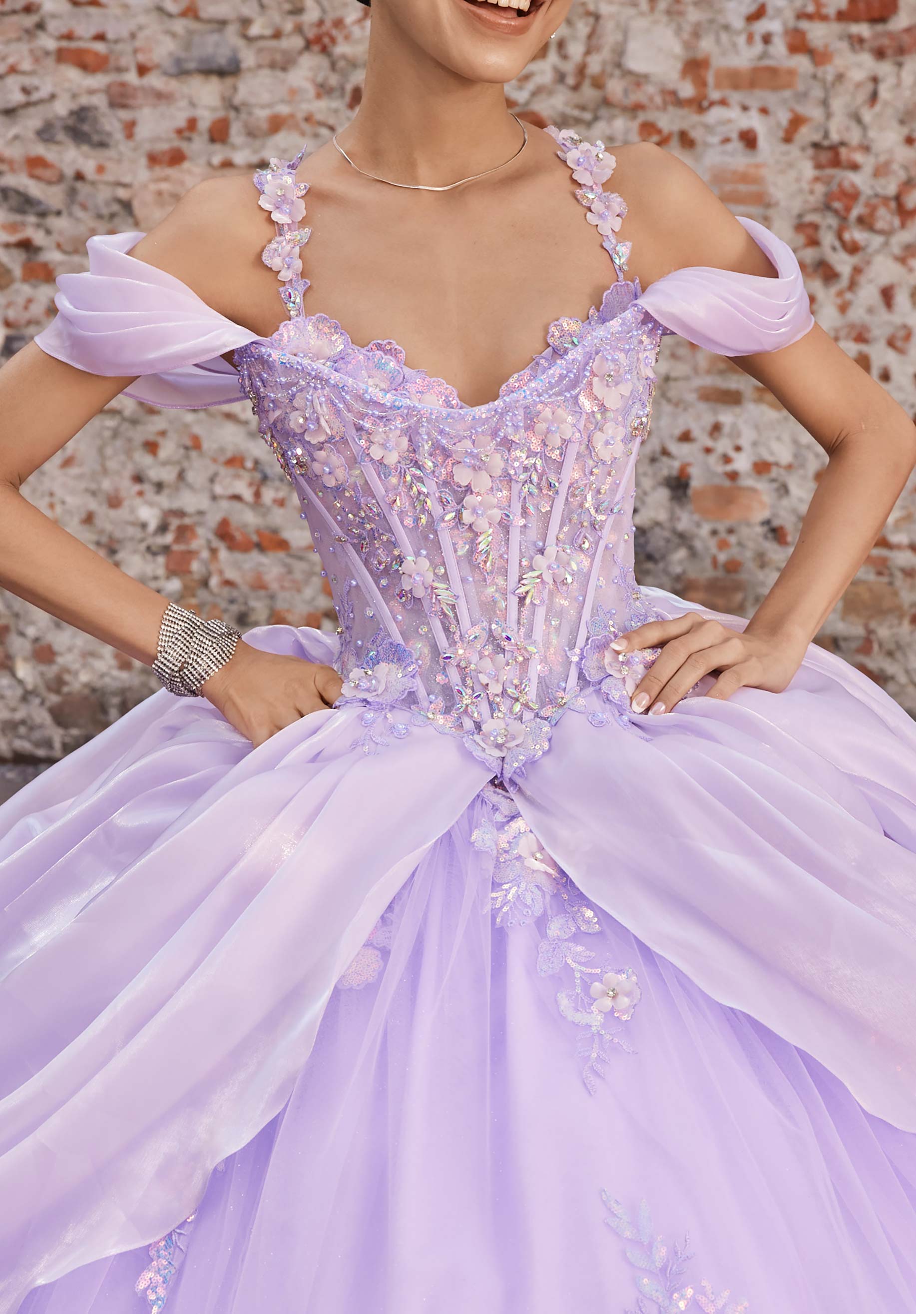 Off-the-Shoulder Floor-Length Tulle Quinceañera Ball Gown MGNY Madeline Gardner New York 89565