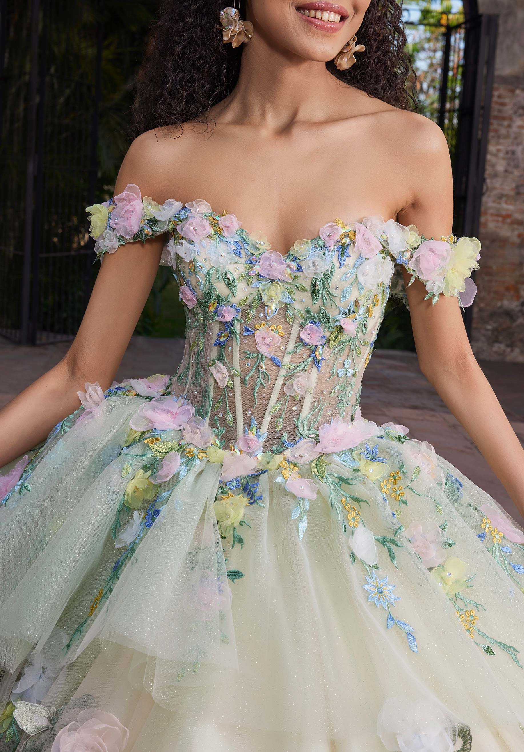 Off-the-Shoulder Floor-Length Tulle Quinceañera Ball Gown MGNY Madeline Gardner New York 89566