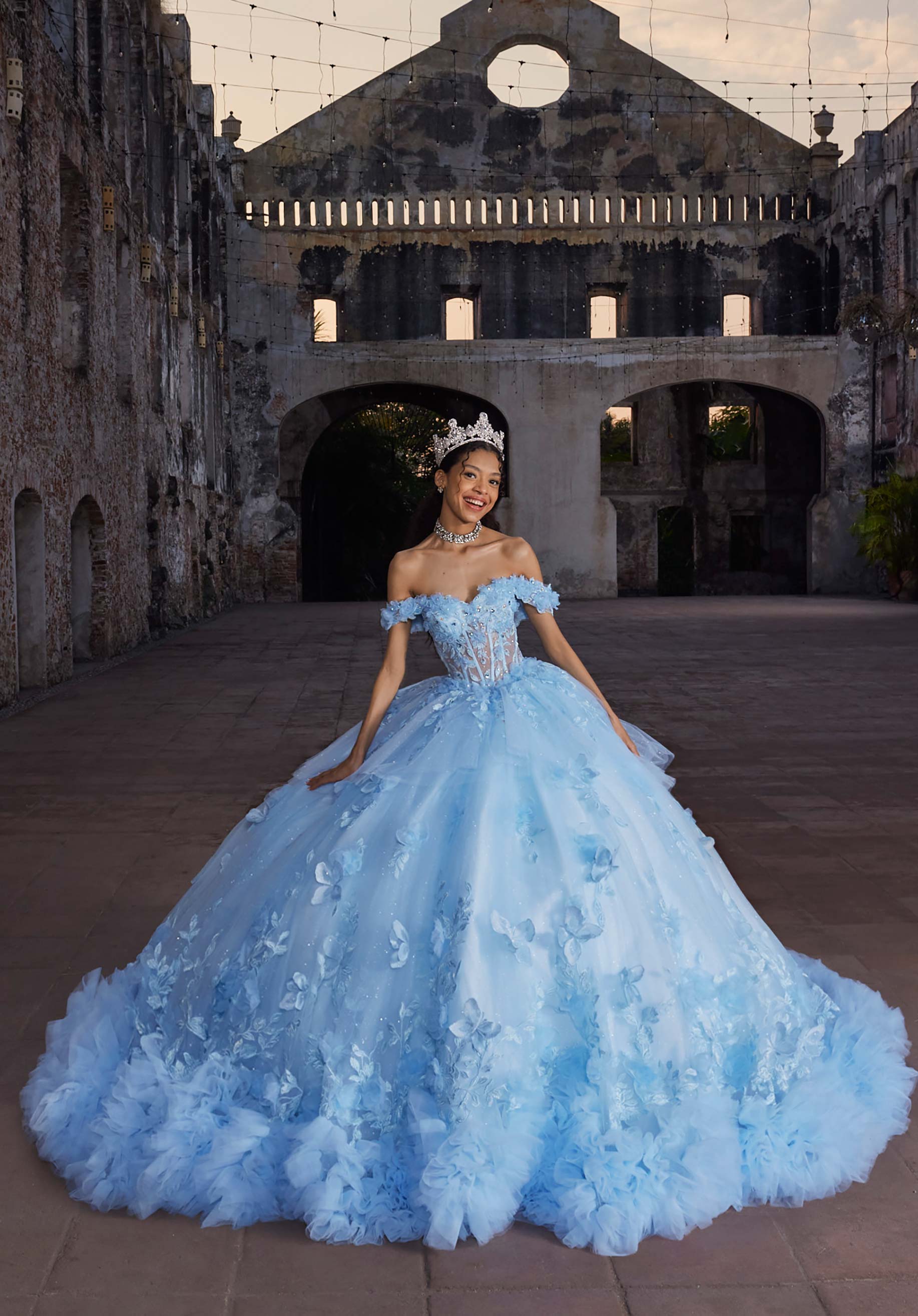 Off-the-Shoulder Floor-Length Tulle Quinceañera Ball Gown MGNY Madeline Gardner New York 89566