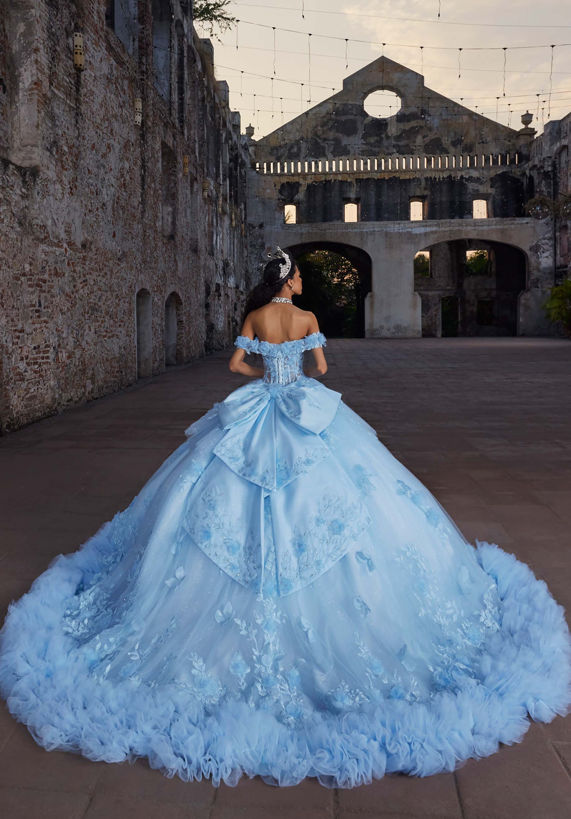 Off-the-Shoulder Floor-Length Tulle Quinceañera Ball Gown MGNY Madeline Gardner New York 89566