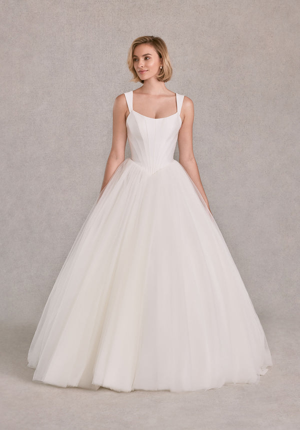 MGNY Madeline Gardner New York 2753 Simple Long Ball Gown Corset Wedding Dress
