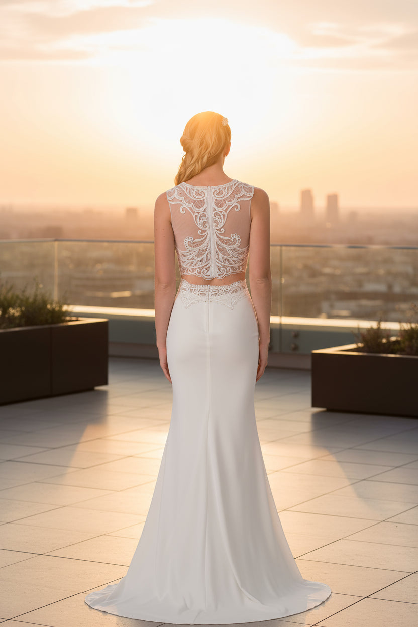 Prom 2 Piece Long Formal Dress Sleeveless Lace  Gown - The Dress Outlet Elizabeth K