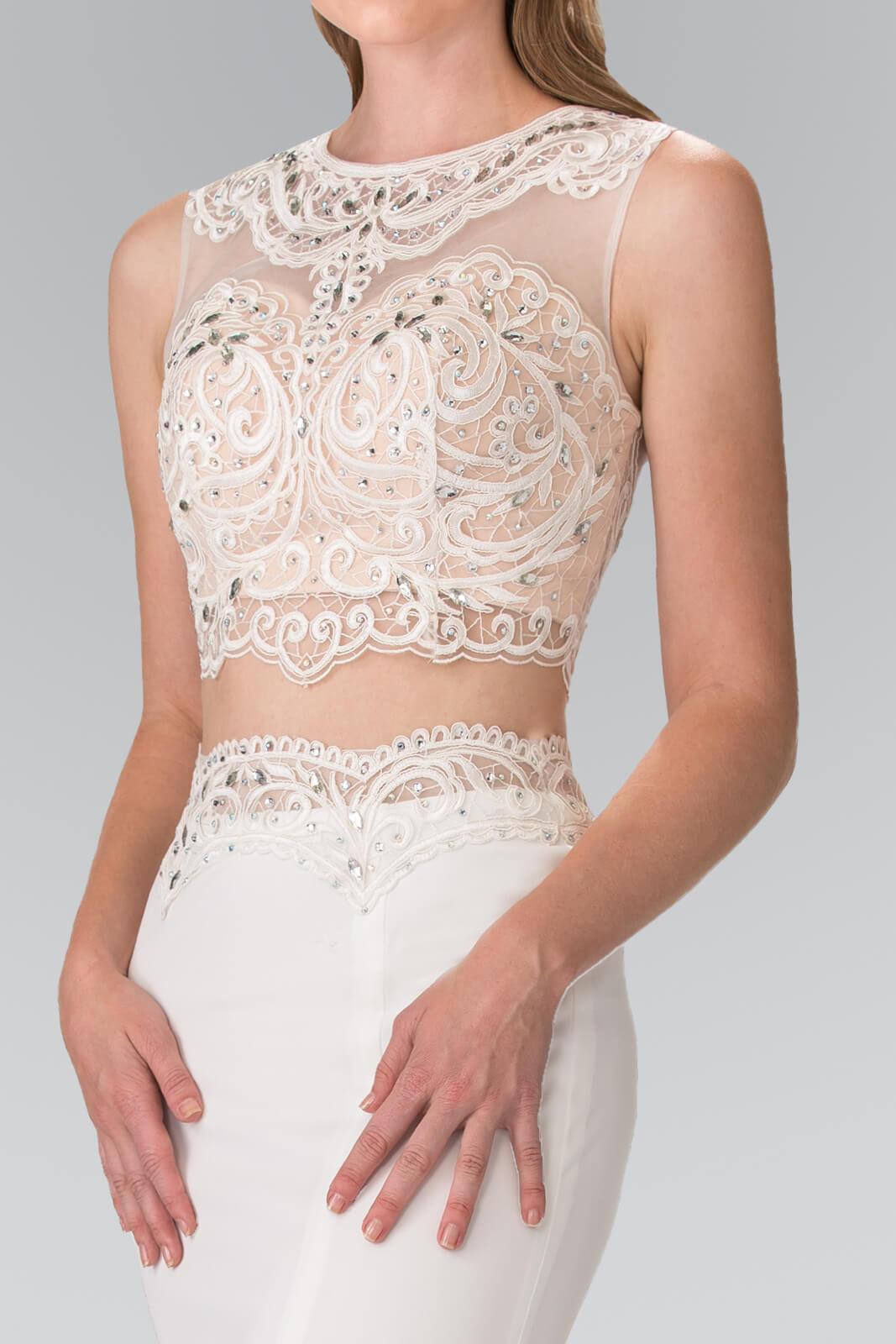 open lace back dress GLS 2 Piece Long Formal Dress - Sleeveless Lace Gown - Ivory - Xs