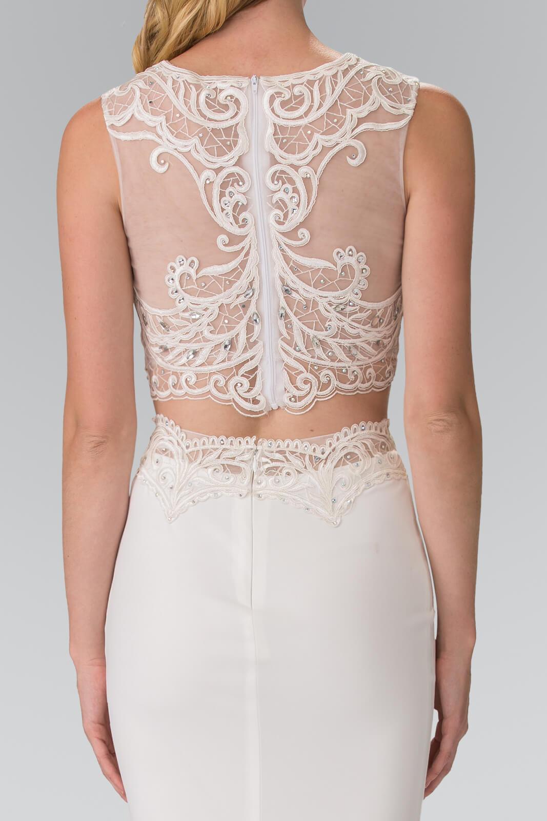 GLS 2 Piece Long Formal Dress - Sleeveless Lace Gown - Ivory - XS - Perfect for Prom and Special Occasions