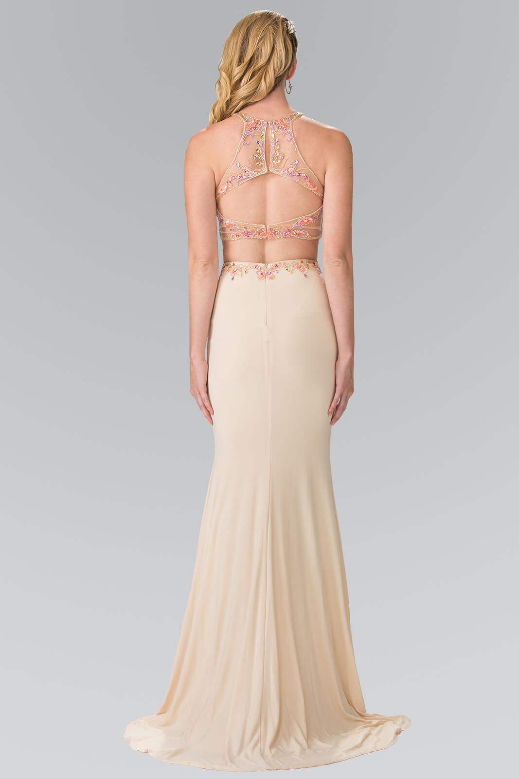 GLS 2 Piece Sexy Halter Evening Gown - Champagne - Size S