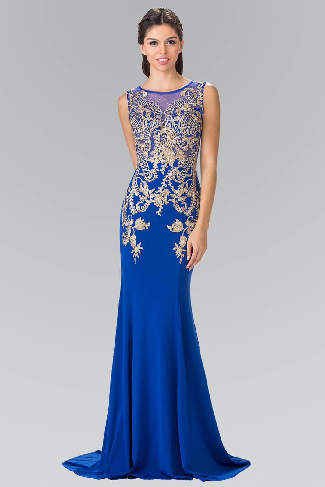 Prom Beaded Top Sheer Bodice Evening Gown - The Dress Outlet Elizabeth K