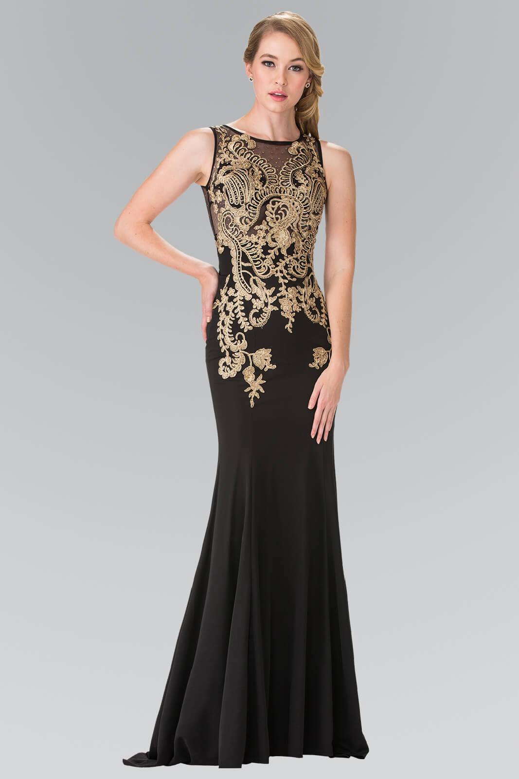 Prom Beaded Top Sheer Bodice Evening Gown - The Dress Outlet Elizabeth K