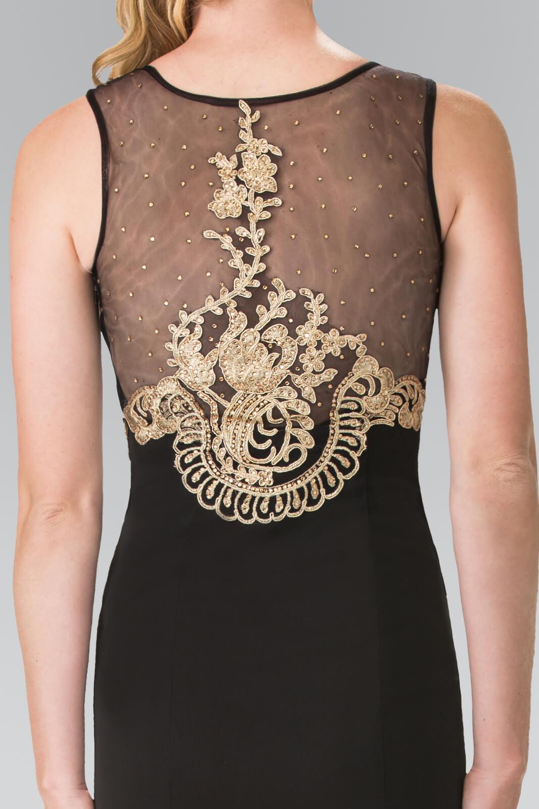 Black Prom Sleeveless Sheer Bodice Evening Gown