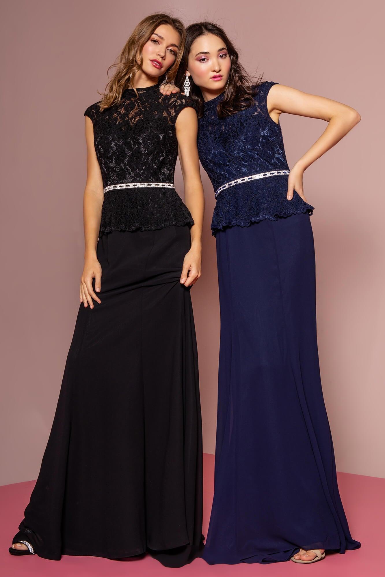 Prom Cap Sleeve Peplum Evening Long Dress - The Dress Outlet Elizabeth K