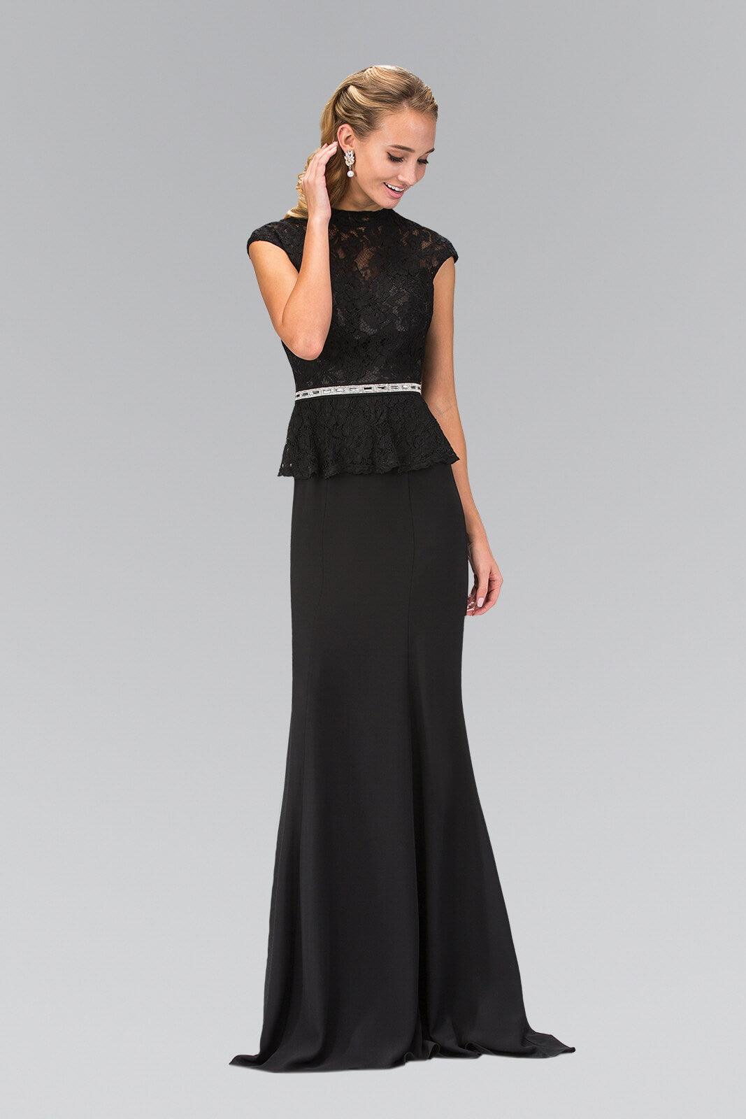 GLS Black Cap Sleeve Peplum Evening Long Dress - Formal Prom Gown - Size M GLS Black Cap Sleeve Peplum Evening Long Dress - Formal Prom Gown - Size M