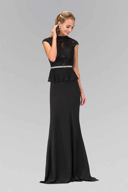 Prom Cap Sleeve Peplum Evening Long Dress - The Dress Outlet Elizabeth K