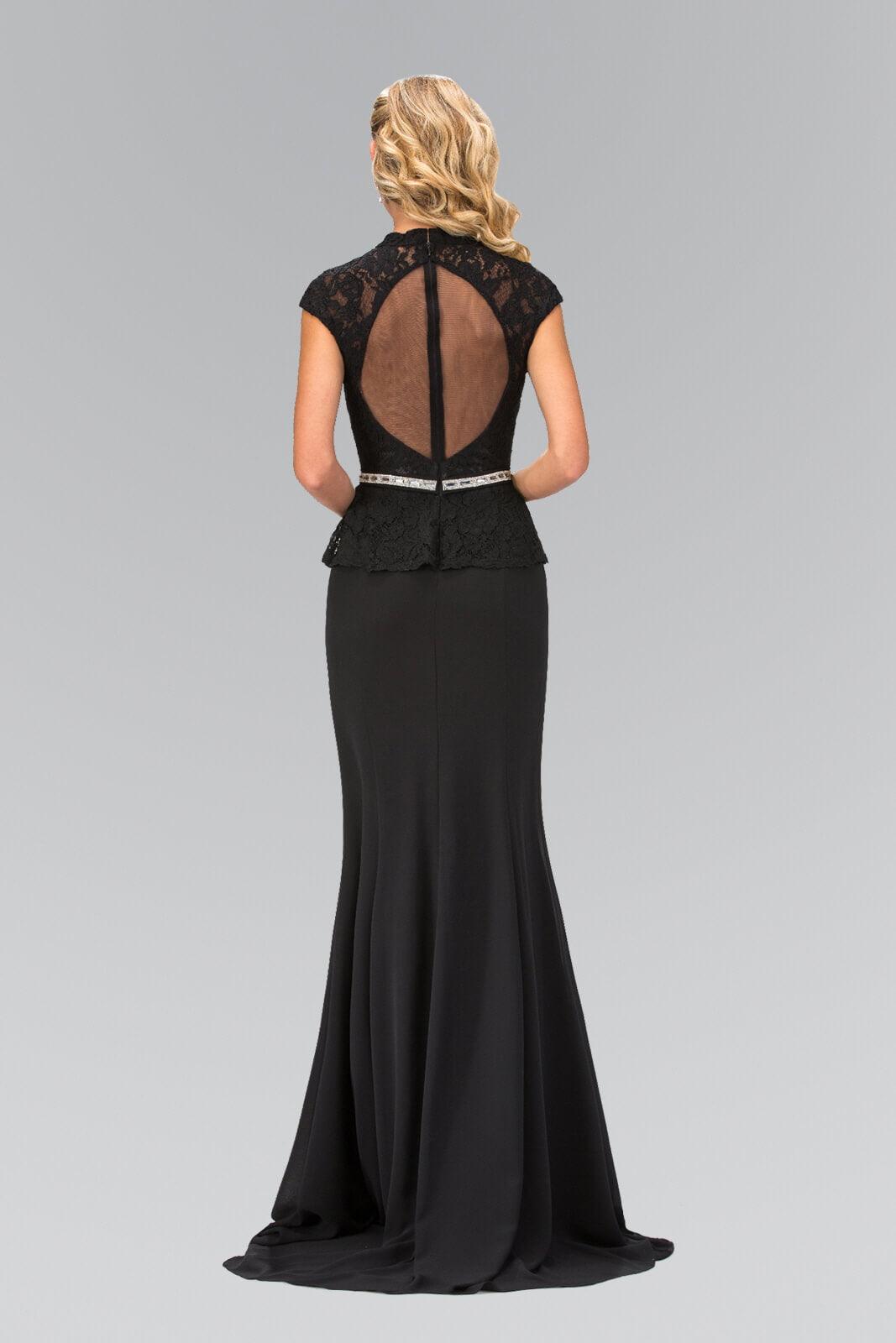 Prom Cap Sleeve Peplum Evening Long Dress - The Dress Outlet Elizabeth K