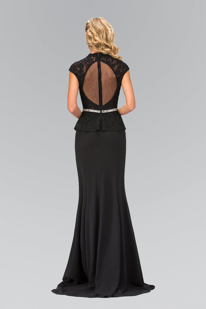 Prom Cap Sleeve Peplum Evening Long Dress - The Dress Outlet Elizabeth K