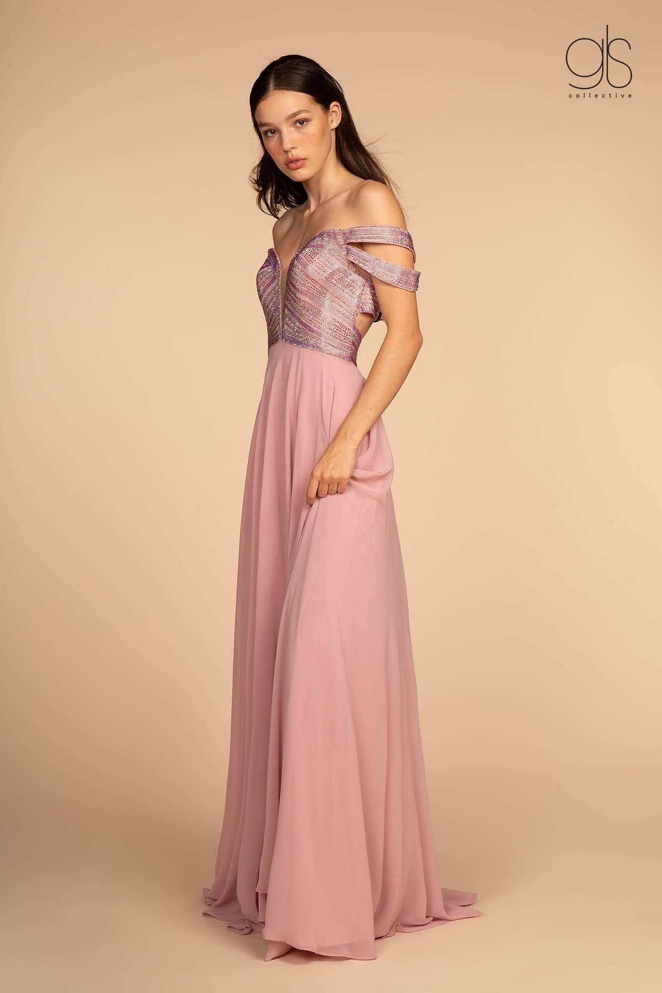 Prom Chiffon Off the Shoulder Evening Dress - The Dress Outlet Elizabeth K