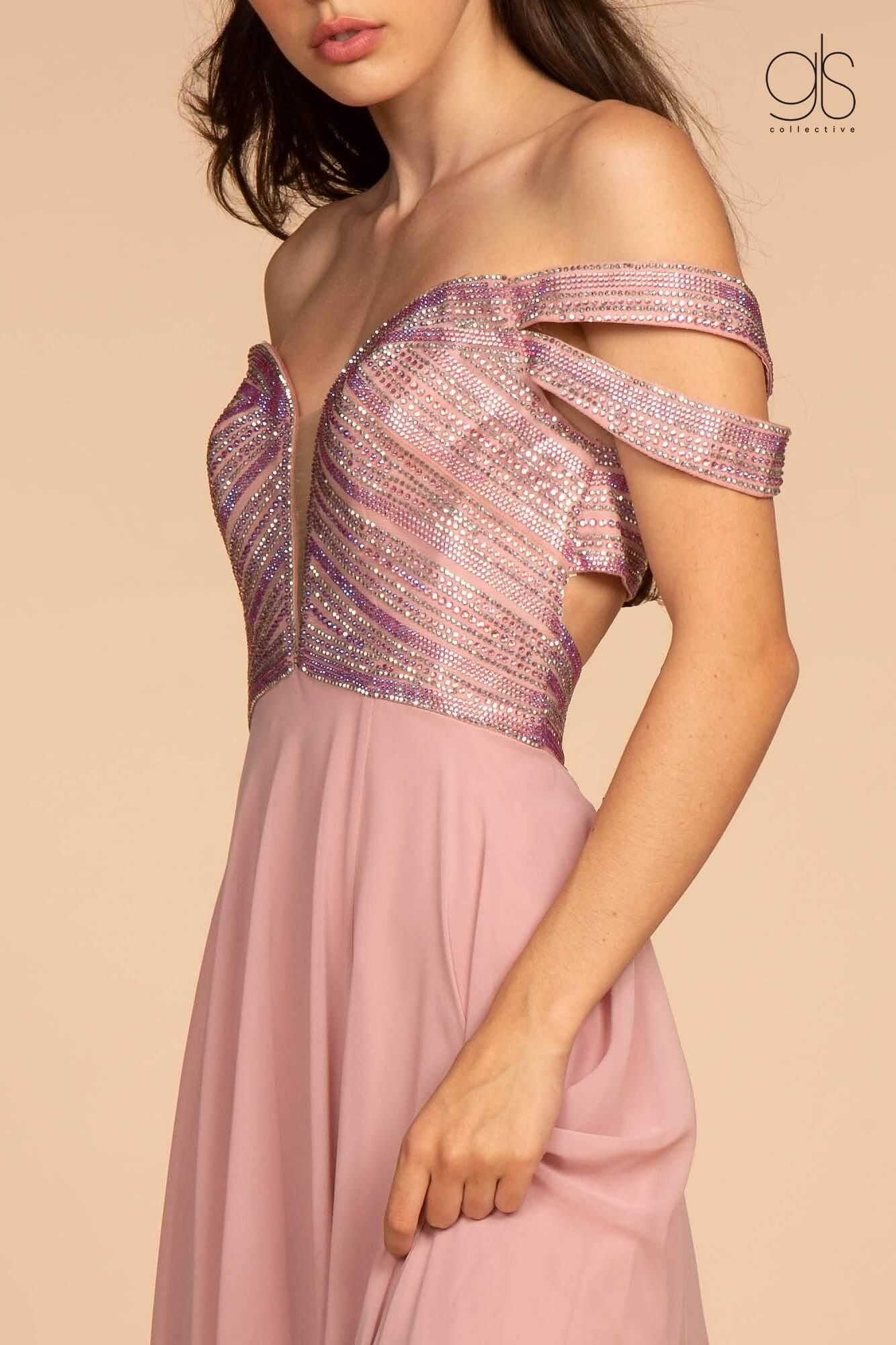 Prom Chiffon Off the Shoulder Evening Dress