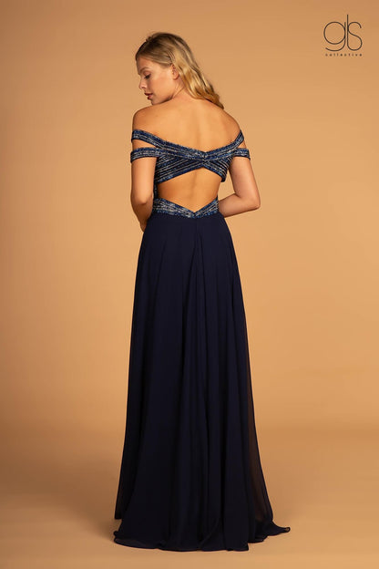 Prom Chiffon Off the Shoulder Evening Dress - The Dress Outlet Elizabeth K