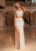 Prom Dresses Long Formal Beaded Two Piece Prom Dress White Blue Pink