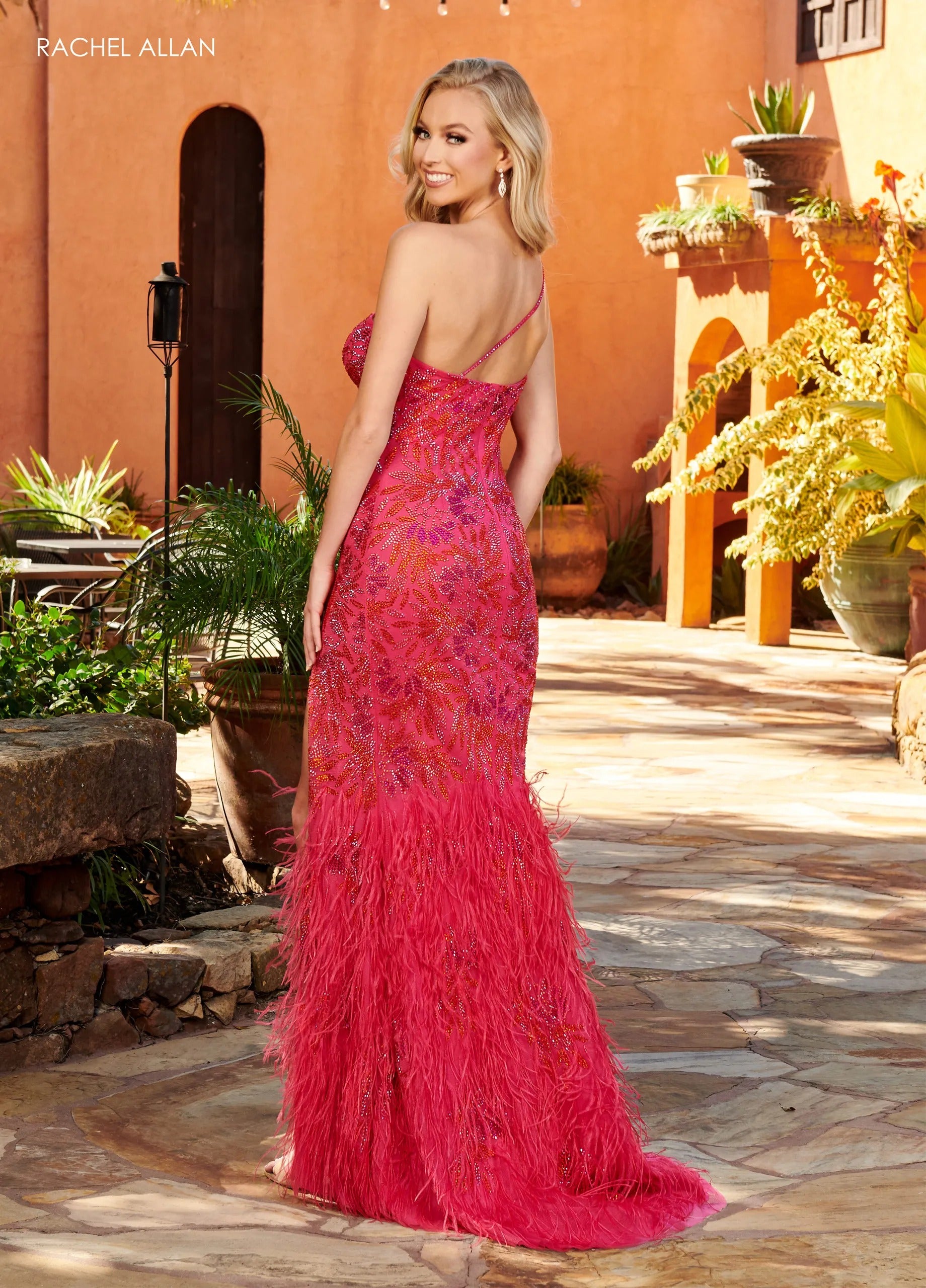 Prom Dresses Long Beaded Formal Floral Slit Prom Dress Rachel Allan 70398 Tangerine