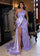 Prom Dresses Long Beaded Evening Gown Fitted Slit Formal Prom Dress Lilac Iridescent