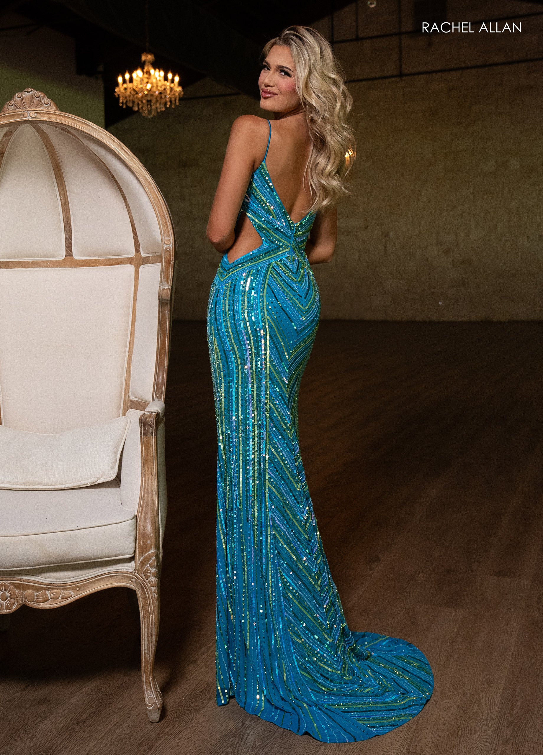 Rachel Allan RA70760 Long Beaded Formal V Neck Prom Dress