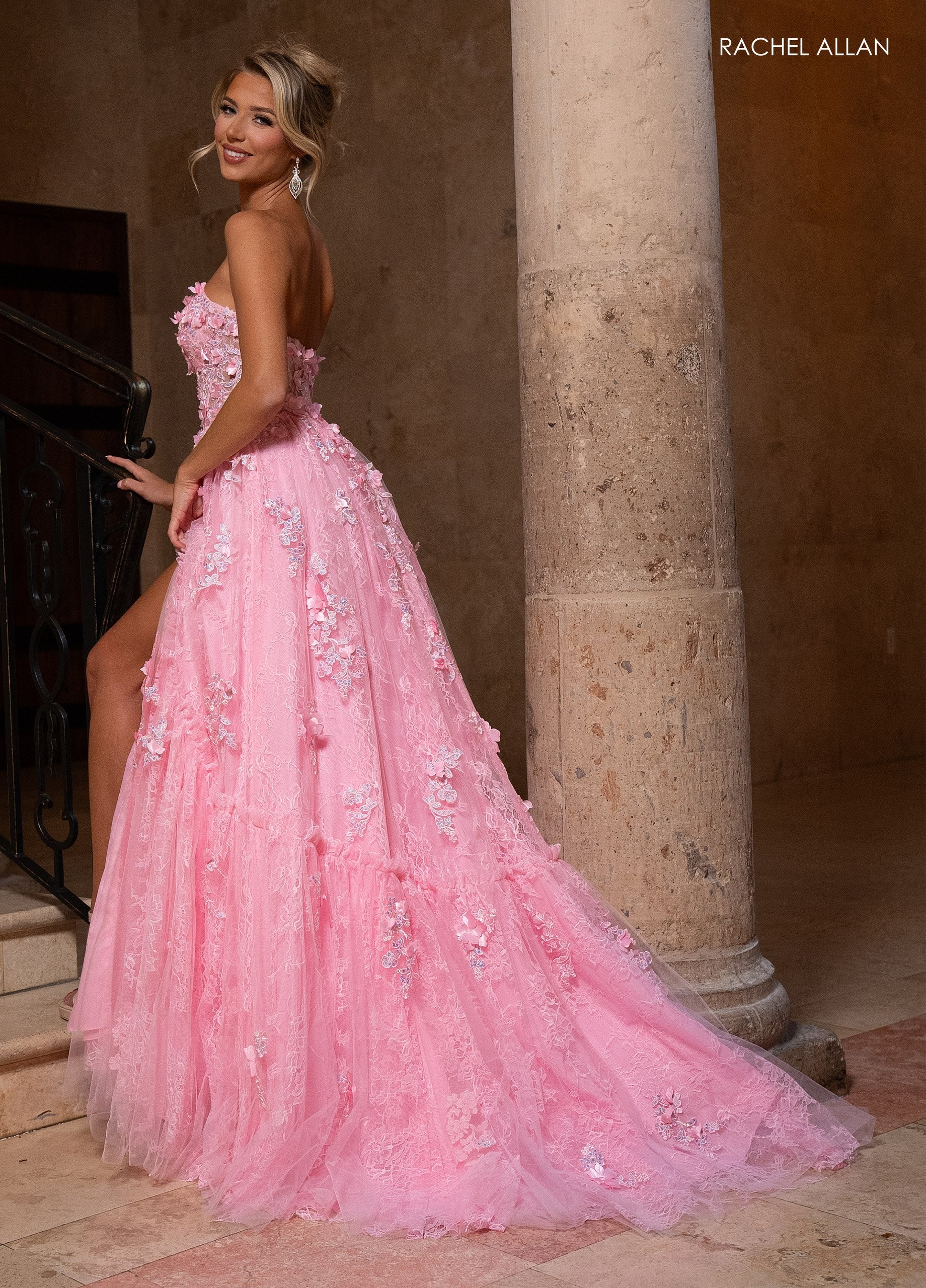 Rachel Allan 70724 Long 3D Floral A Line Formal Prom Dress