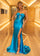 Prom Dresses Long Formal Fitted Slit Prom Dress Ocean Blue