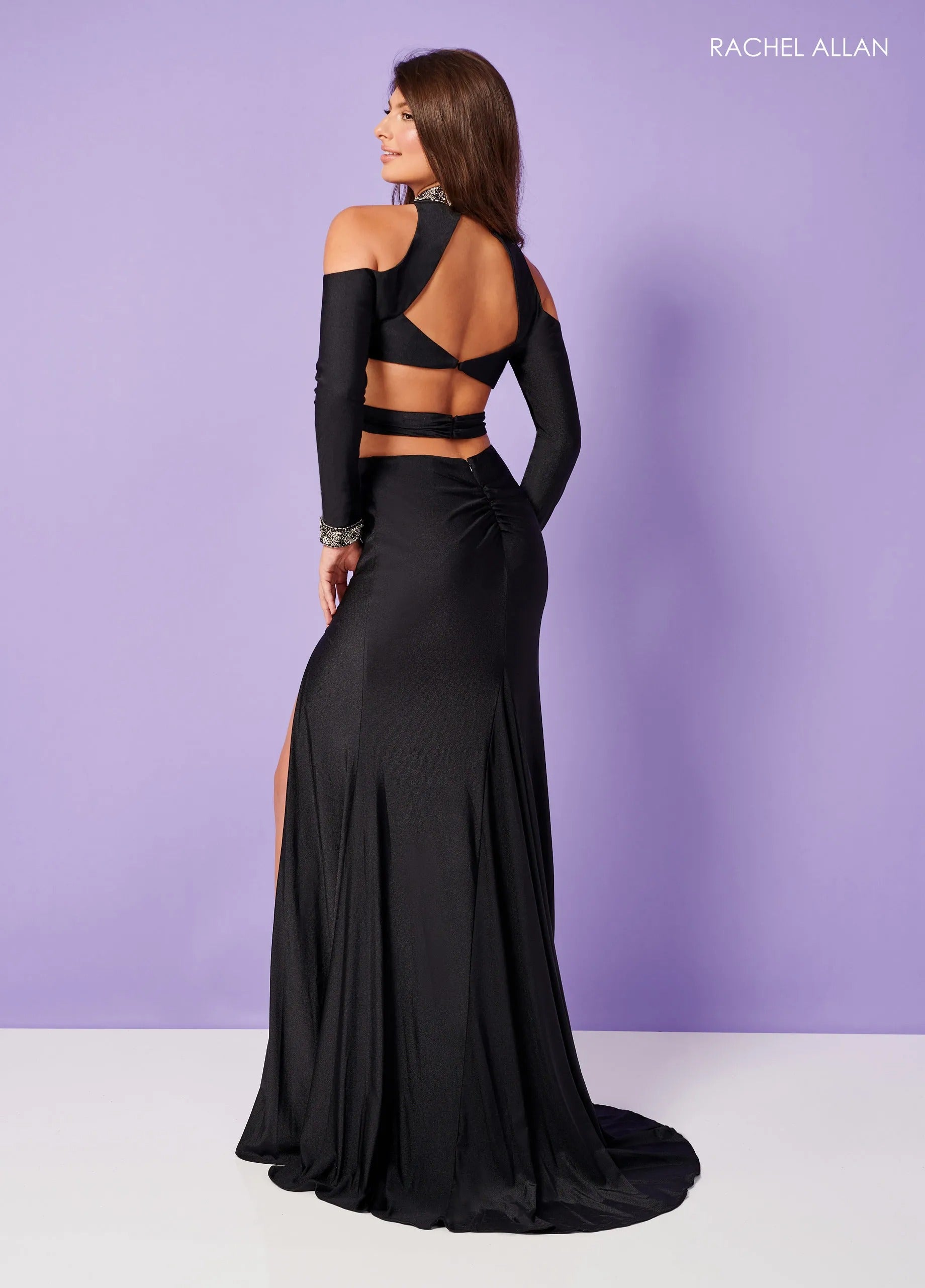 Prom Dresses Long Formal Beaded Two Piece Slit Prom Dress Rachel Allan 70414 Black
