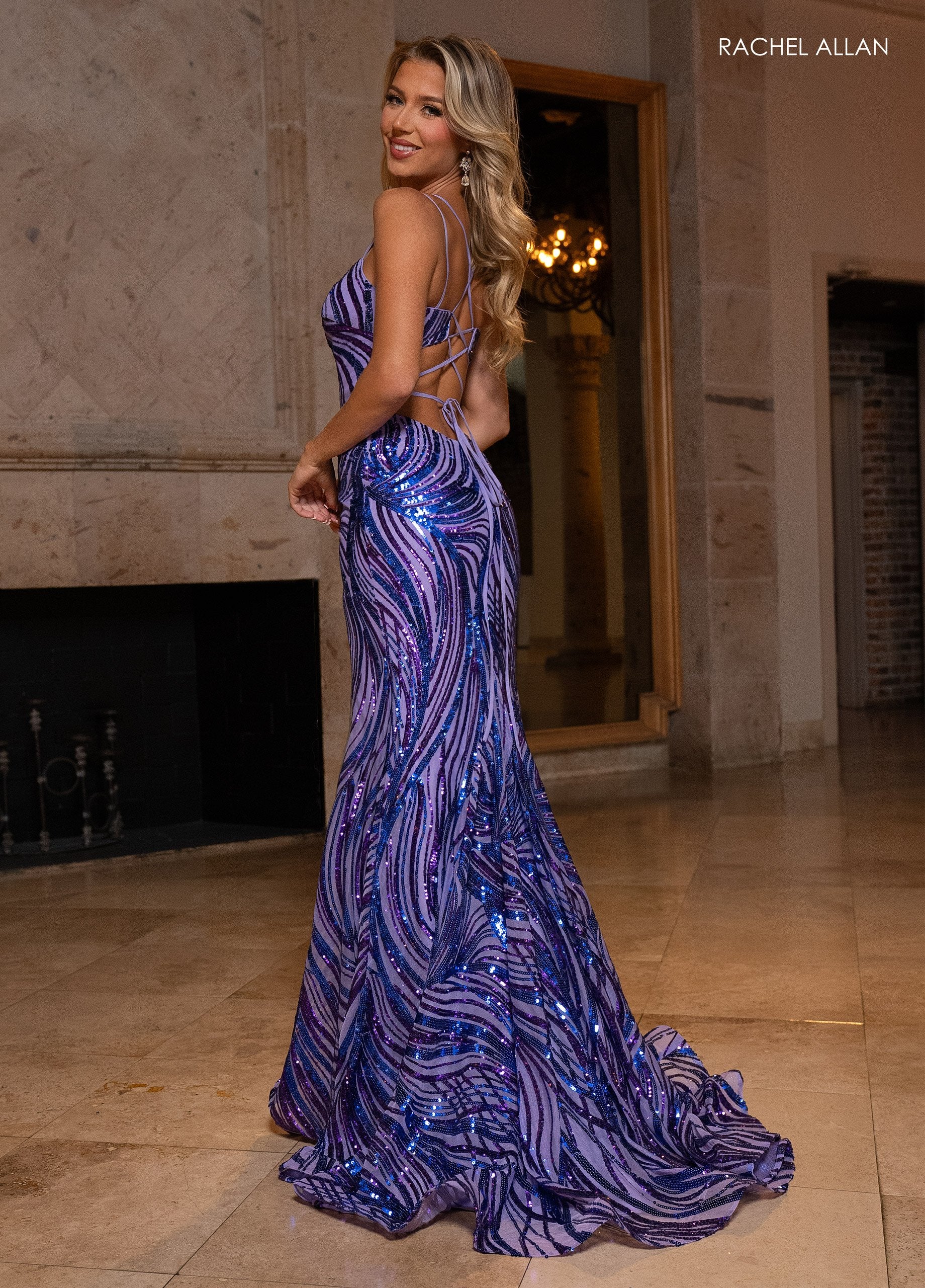 Prom Dresses Prom Long Fitted Sequin Print Formal Dress Lilac Purple
