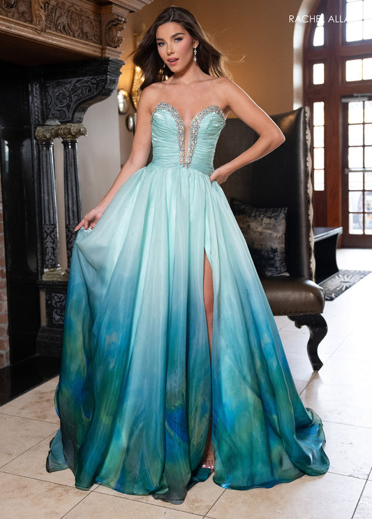 Prom Dresses Prom A Line Long Ombre Formal Dress Mint Print