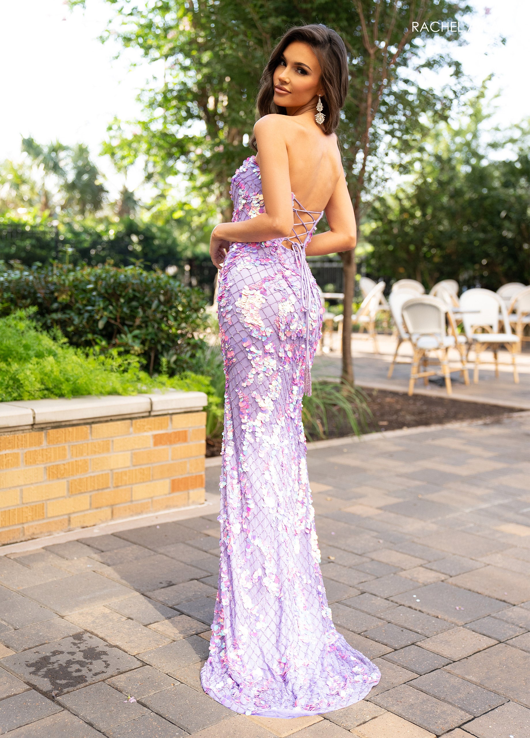 open lace back dress Full Iridescent Sequin V-Neck A-Line Prom Dress /w Leg Slit GLGL3027