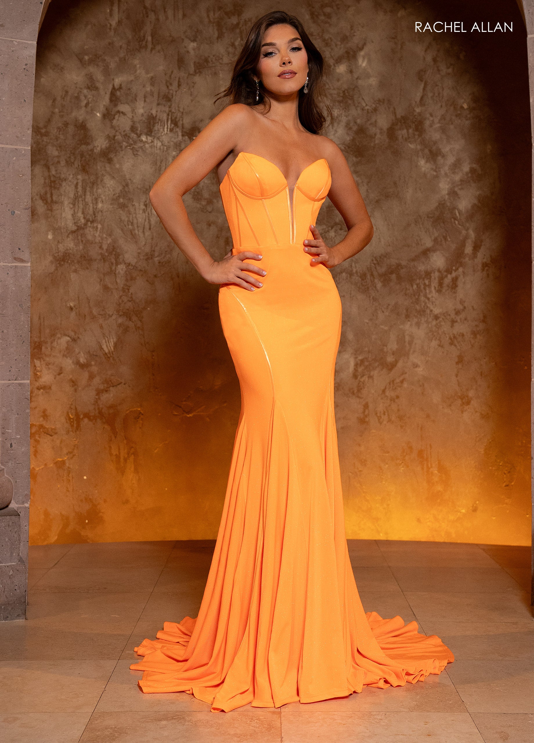 Prom Dresses Long Fitted Glitter Formal Prom Dress Tangerine