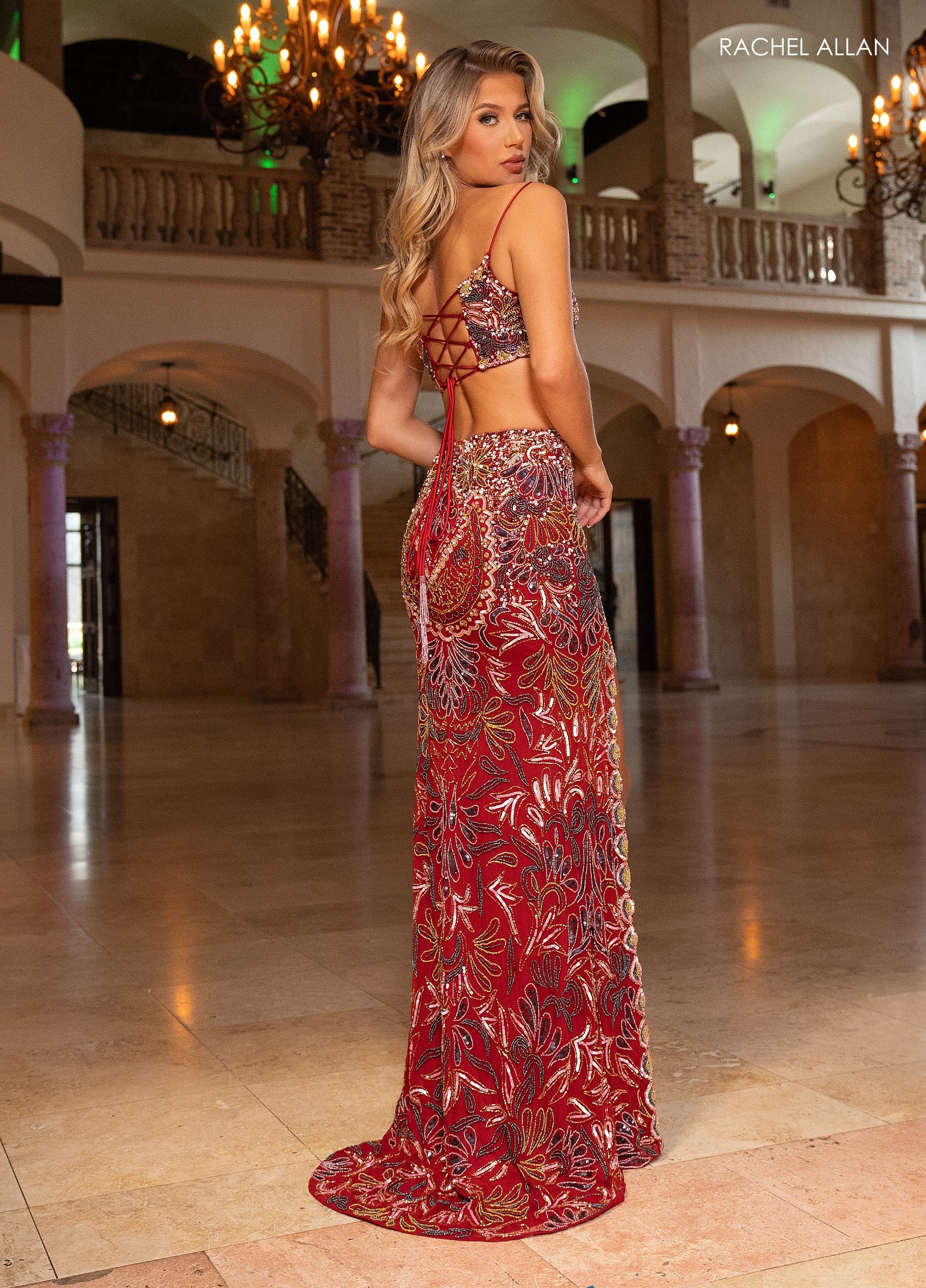 Prom Dresses Long Formal Beaded Two Piece Prom Dress Burgundy
