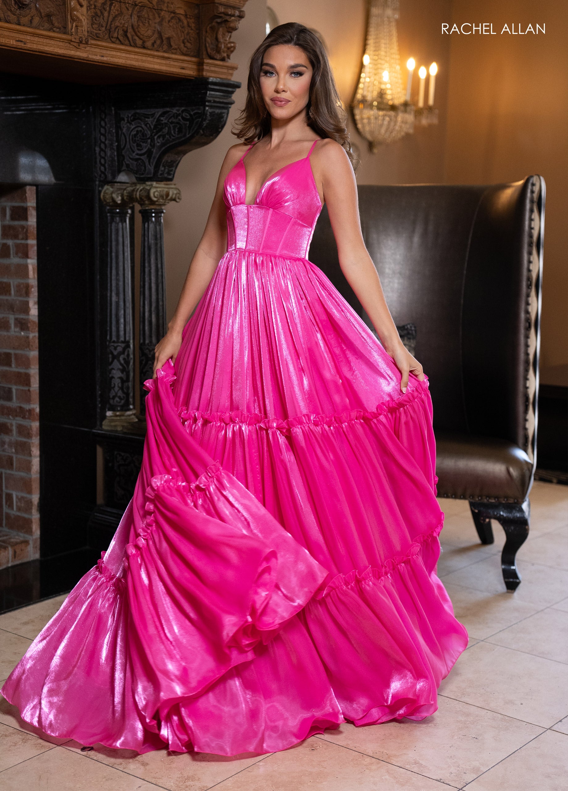 Hot Pink Rachel Allan 70748 Long Fitted Tiered Formal Prom Dress - Prom ...