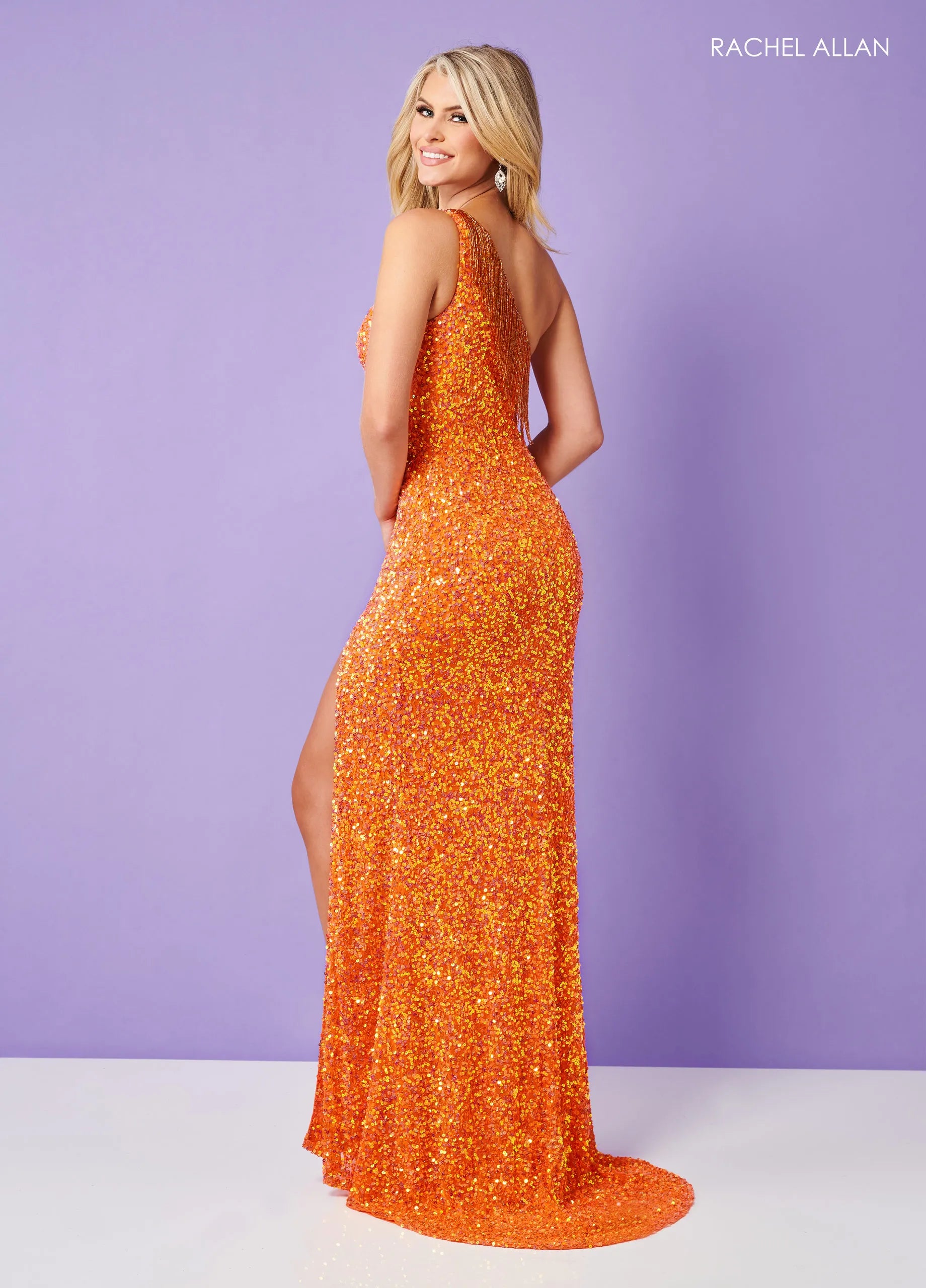 Prom Dresses Beaded Long Formal Sequin Glitter Slit Prom Dress Rachel Allan 70198 Tangerine