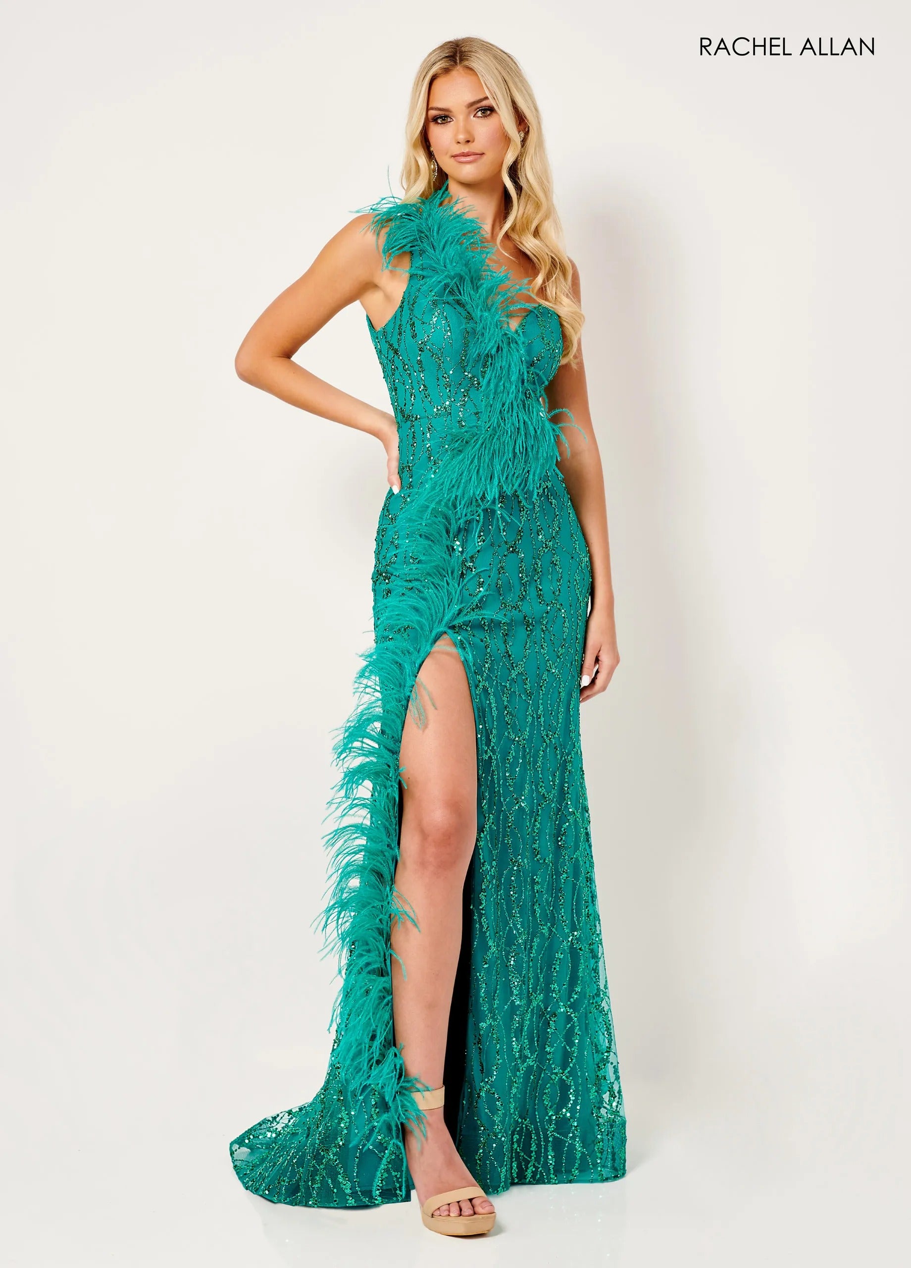 Prom Dresses Long Formal Slit Glitter Prom Dress Rachel Allan 70402 Jade