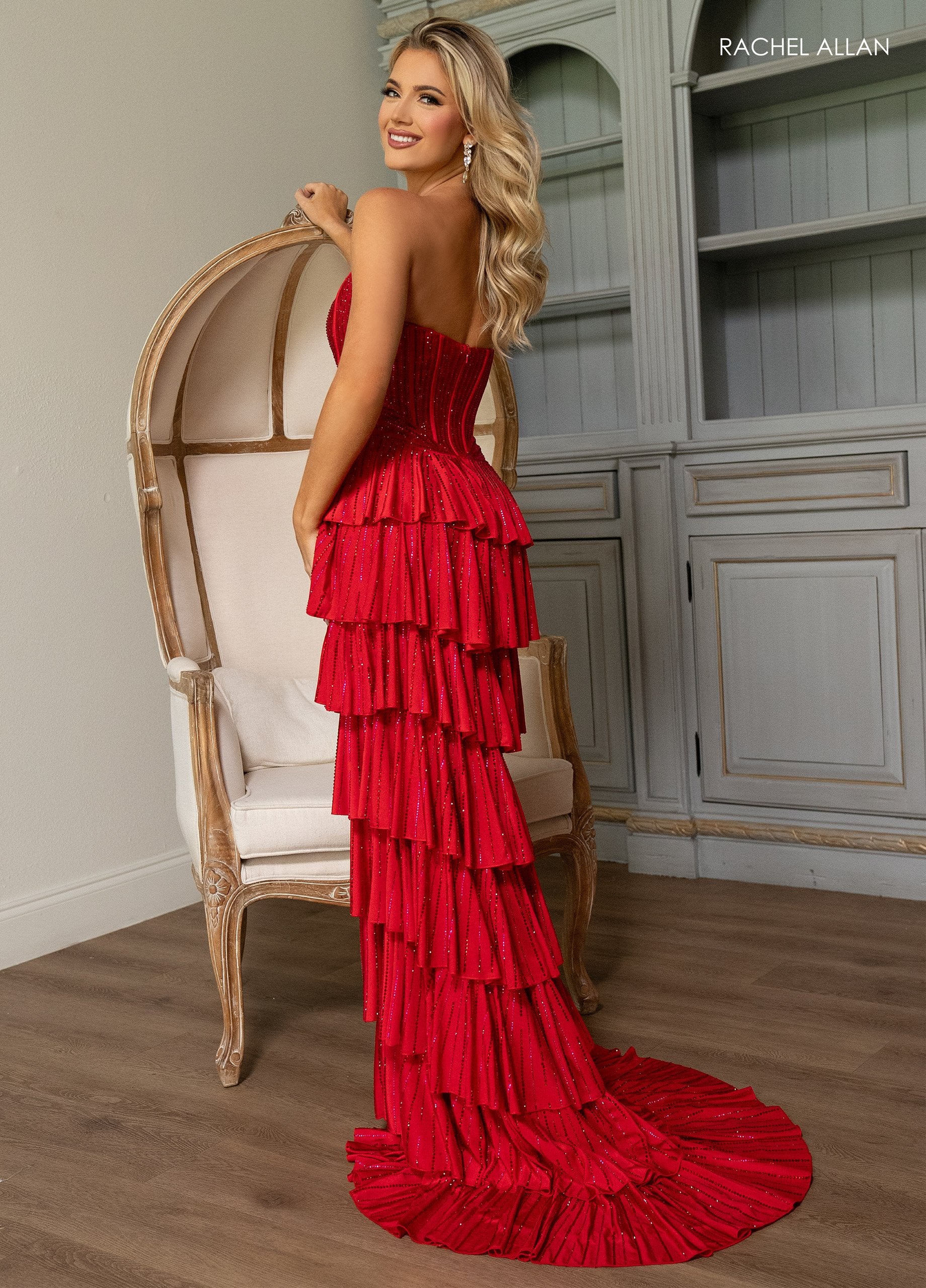 Rachel Allan 70823 Long Formal Beaded Ruffle Prom Dress