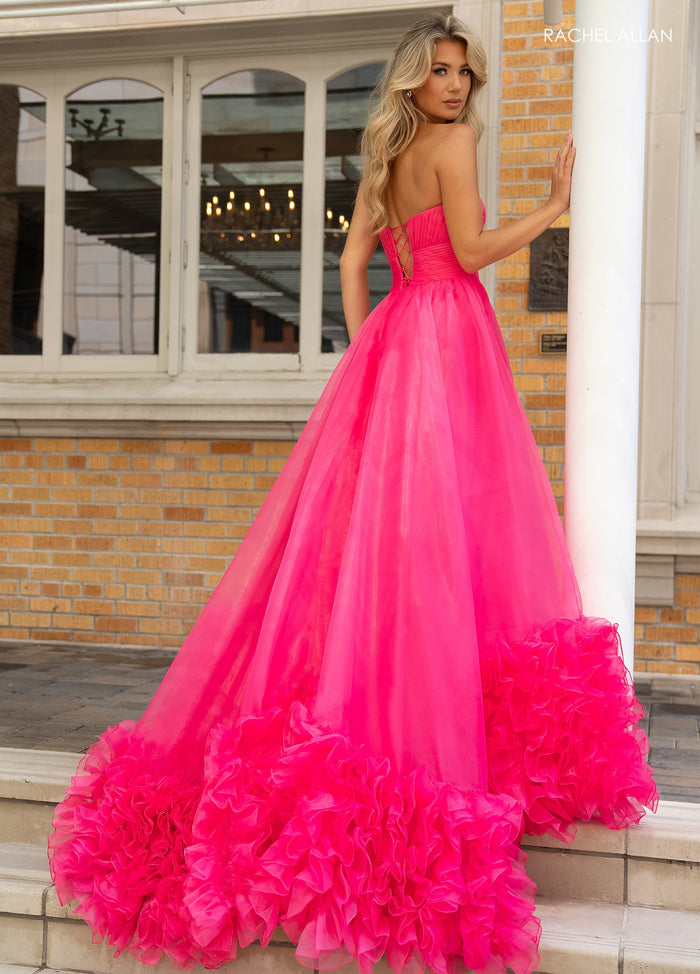 Prom Dresses Long Slit Ruffled Formal Prom Dress  Hot Pink 