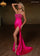Prom Dresses Long Formal Beaded Fringe Slit Prom Dress  Hot Pink
