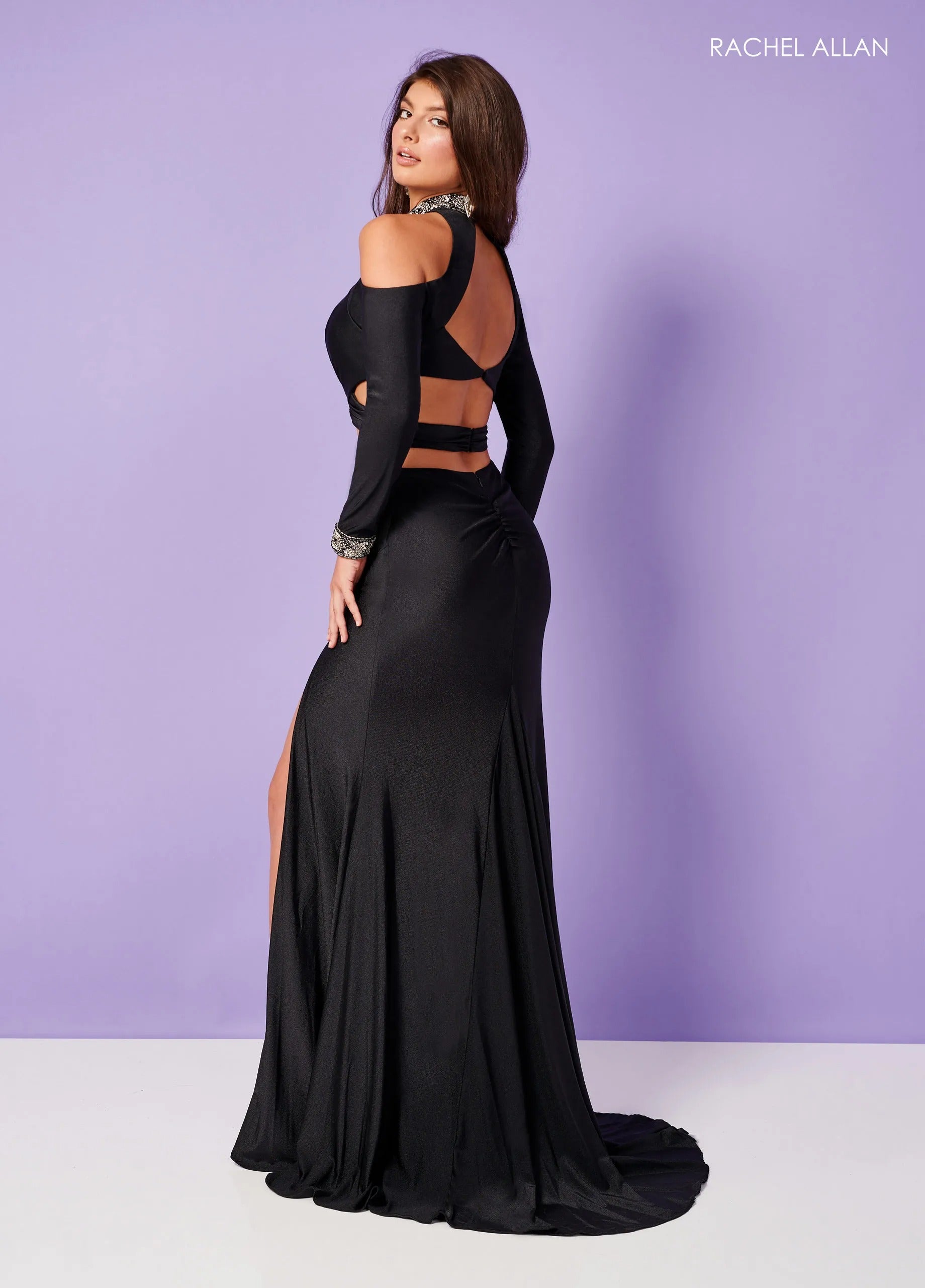 Prom Dresses Long Formal Beaded Two Piece Slit Prom Dress Rachel Allan 70414 Black