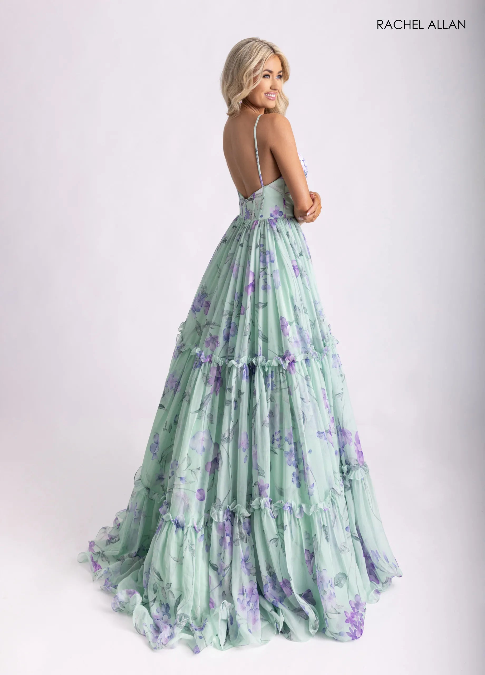 Prom Dresses Long Formal Floral Print Ball Gown Sage Multi