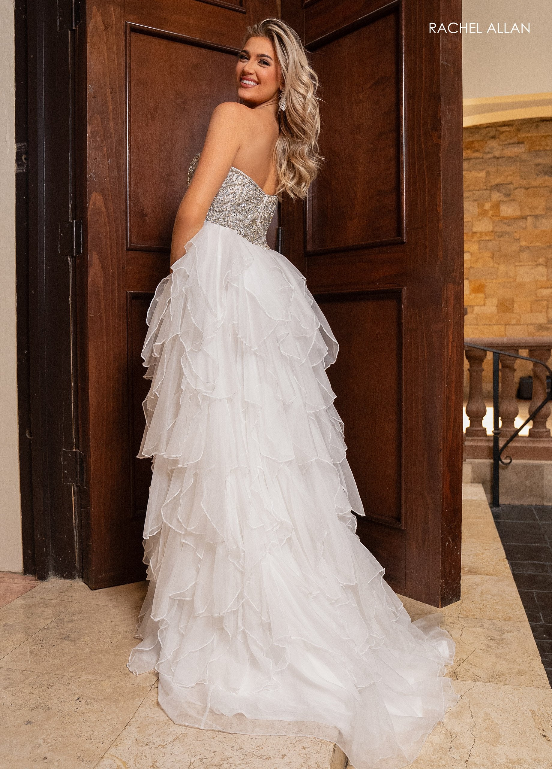Rachel Allan 70788 Beaded Long A Line Ruffle Formal Prom Dress