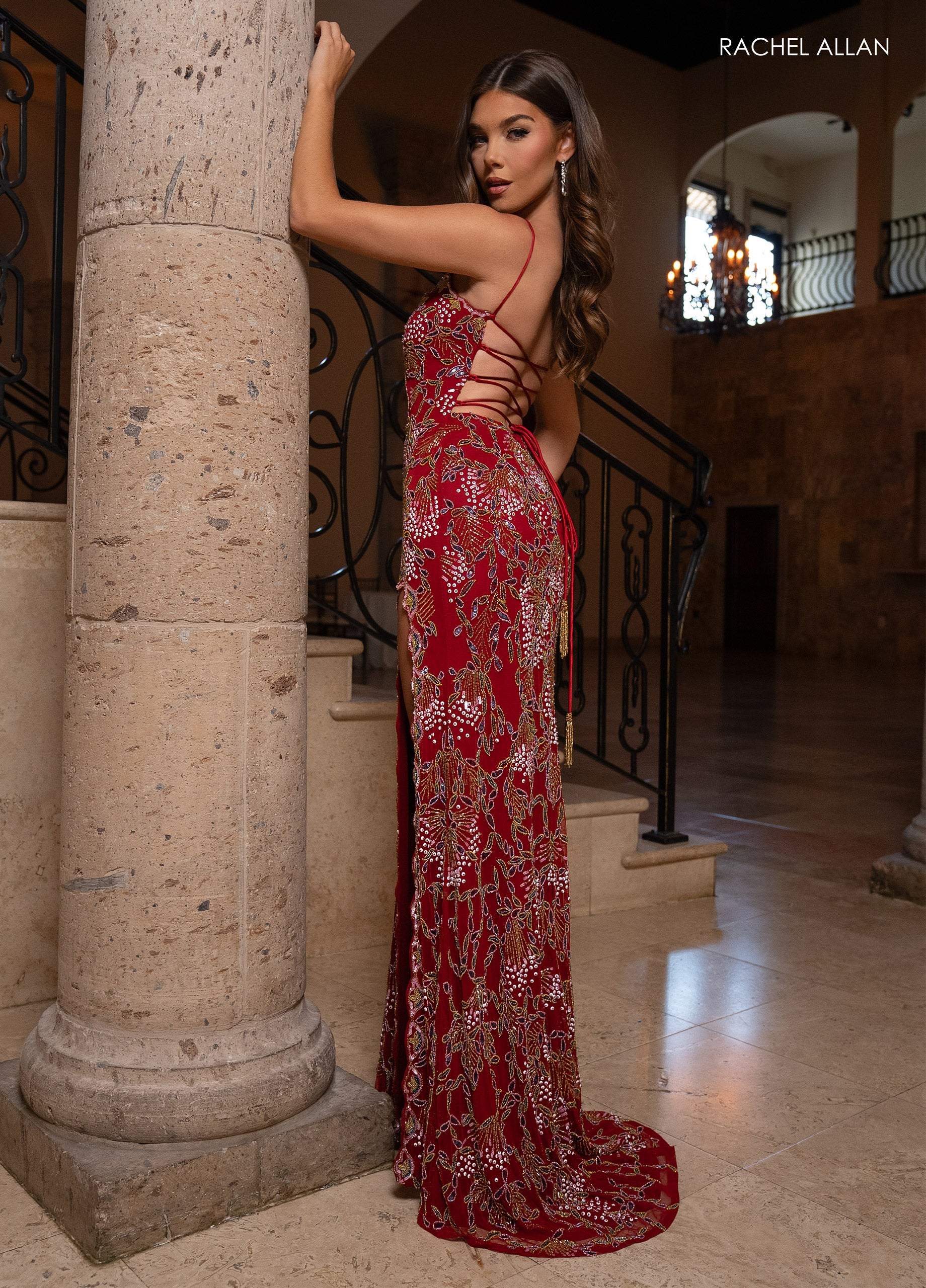 Prom Dresses Long Formal Beaded Lace Evening Prom Dress Burgundy