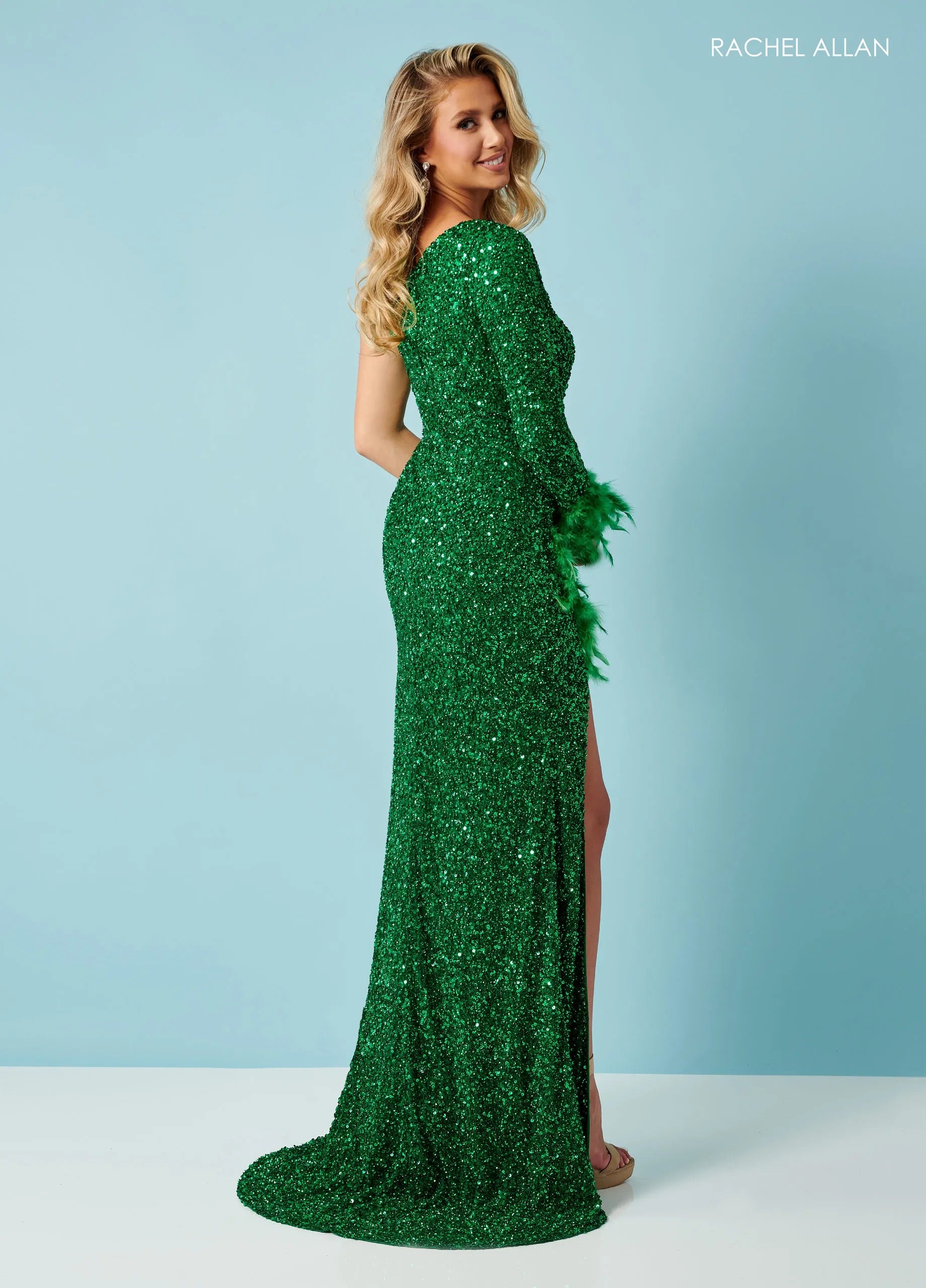Prom Dresses Long Formal Slit Beaded Sequin Prom Dress Rachel Allan 70359 Emerald