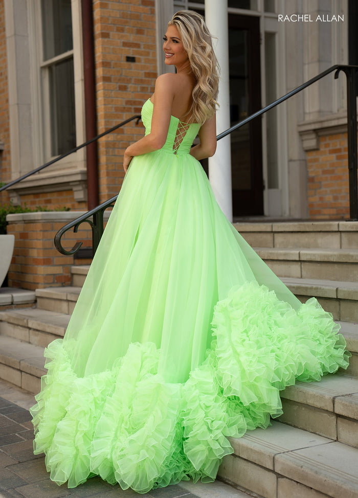 Prom Dresses Long Slit Ruffled Formal Prom Dress  Lime