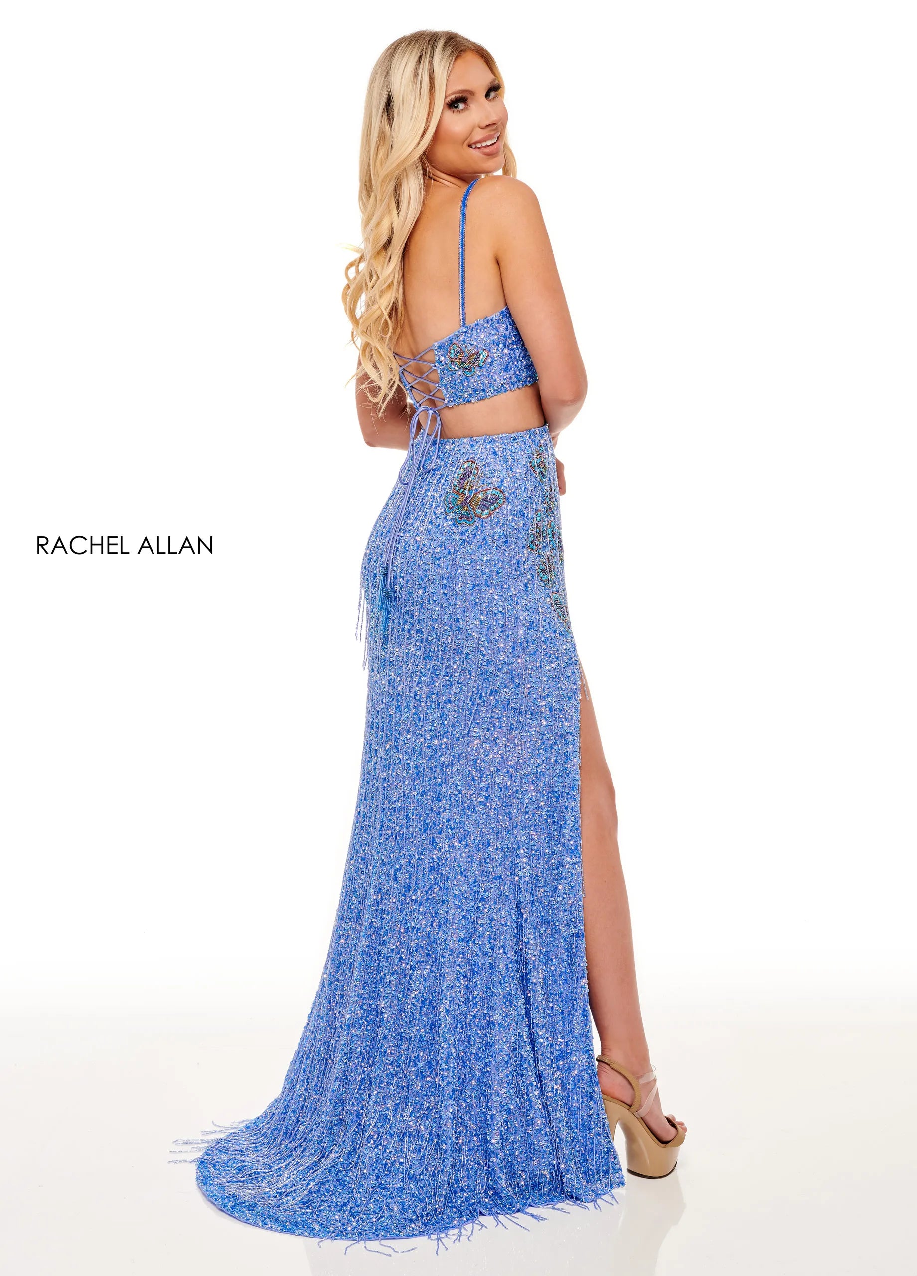 Prom Dresses Long Formal Beaded Sequin Two Piece Slit Prom Dress Rachel Allan 70258 Periwinkle Multi